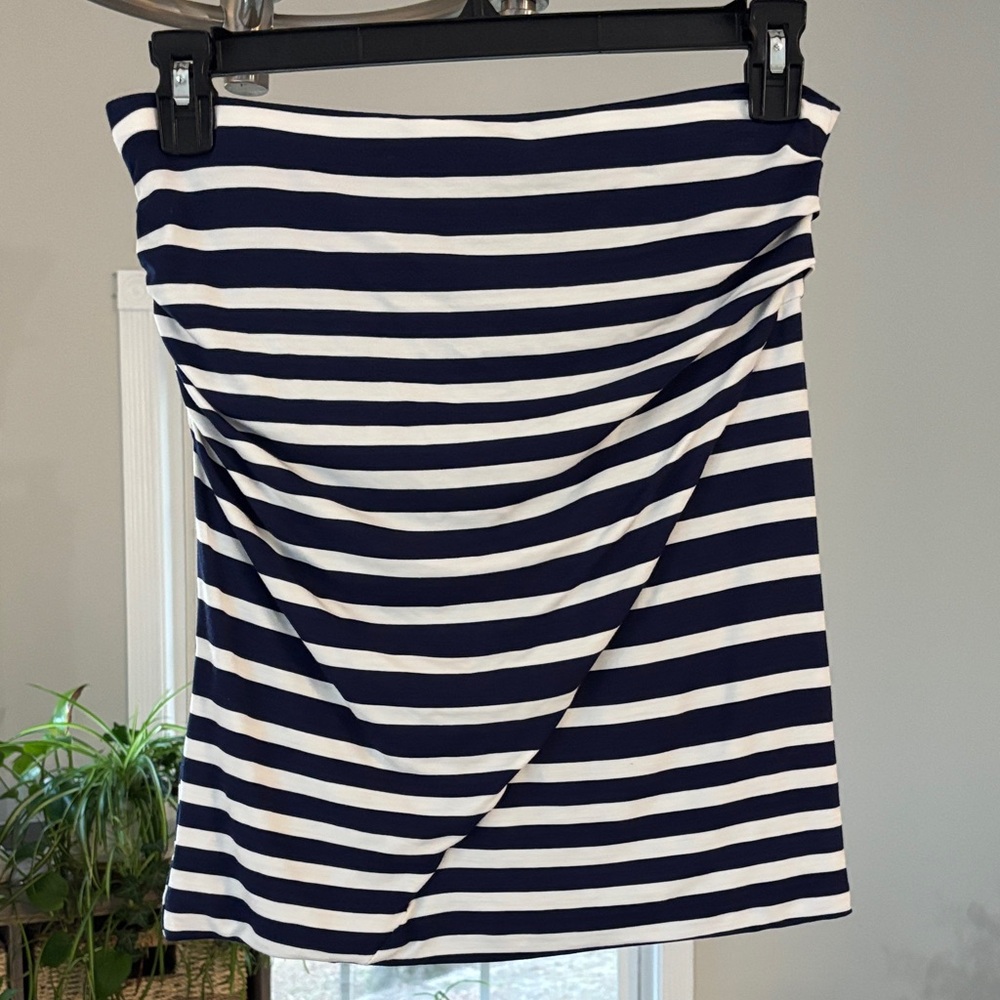CAbi Striped Navy and White Women’s Strapless Top